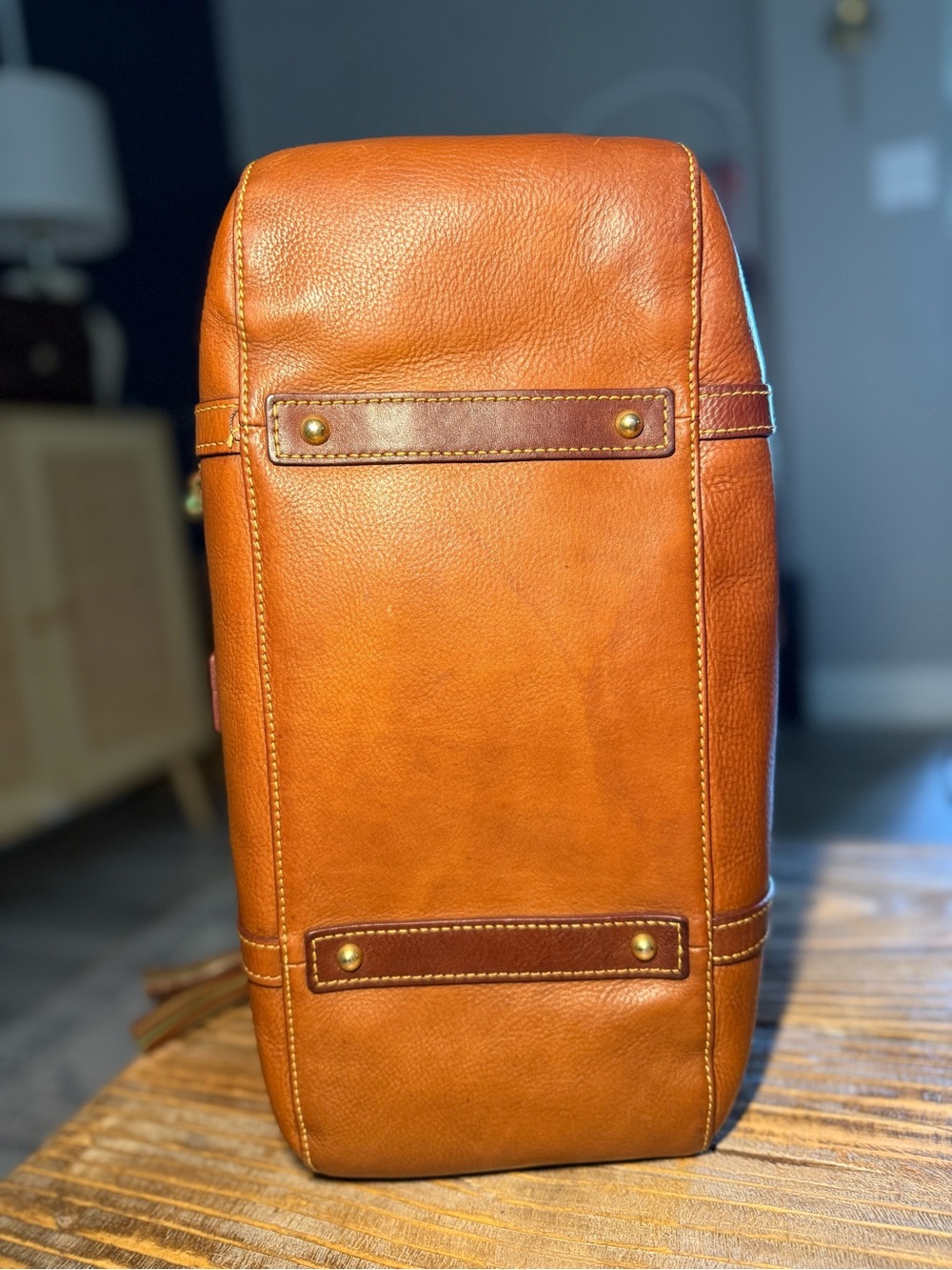 Dooney & Bourke Florentine Leather The Smith Satchel Bag , Tassels, Red Lining - Picture 6 of 15